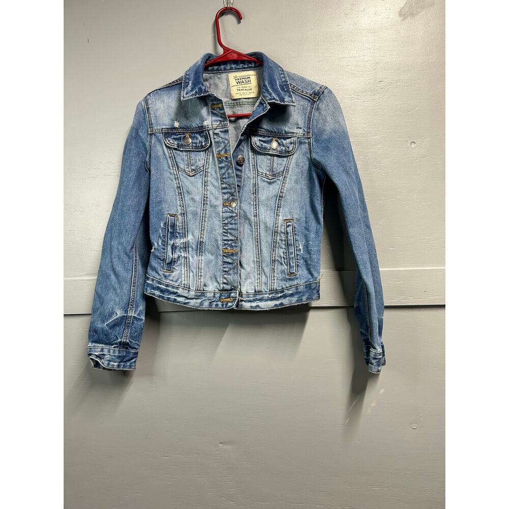 Women’s Zara Trafaluc Cotton Fitted Denim Jean Jacket Size medium EUC